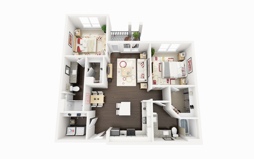 B1 - 2 bedroom floorplan layout with 2 bathrooms and 1085 square feet