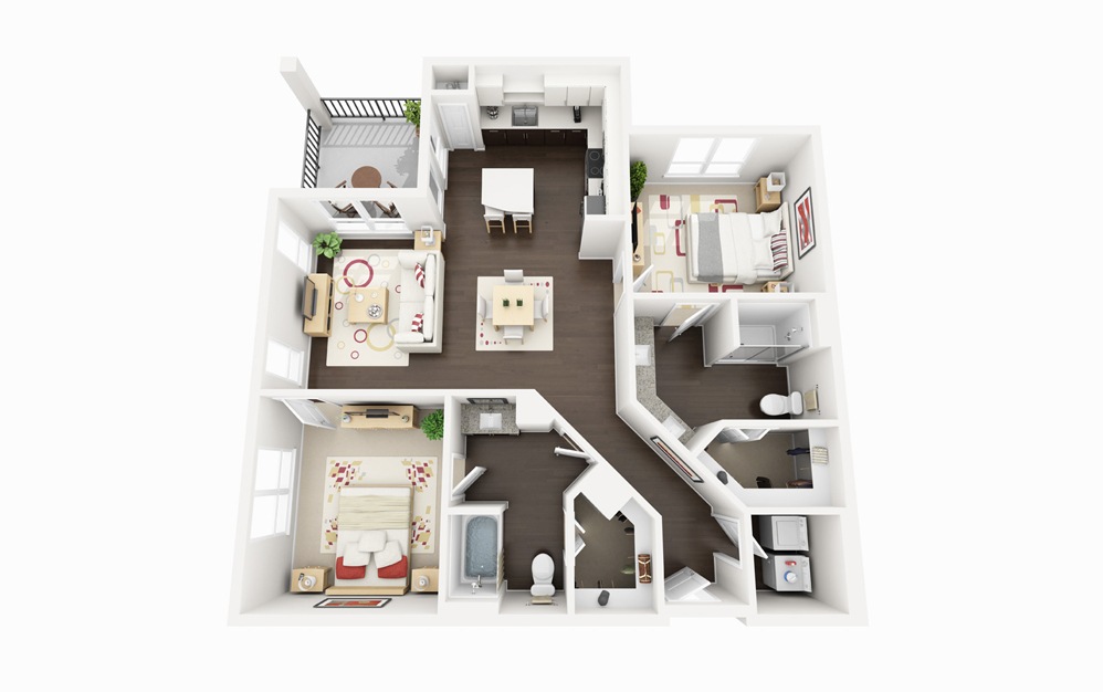 B3 - 2 bedroom floorplan layout with 2 bathrooms and 1146 square feet