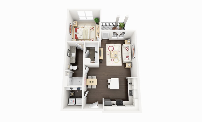 A1 - 1 bedroom floorplan layout with 1 bathroom and 754 square feet
