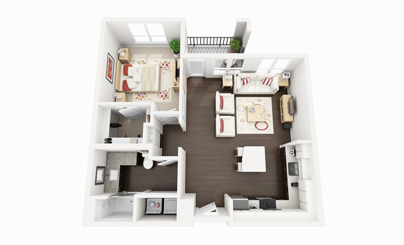 A2 - 1 bedroom floorplan layout with 1 bathroom and 764 square feet