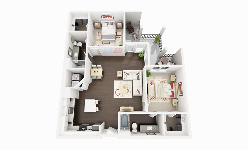 B2 - 2 bedroom floorplan layout with 2 bathrooms and 1131 square feet