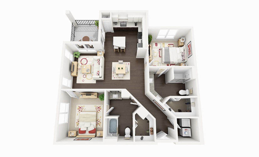 B3 - 2 bedroom floorplan layout with 2 bathrooms and 1146 square feet