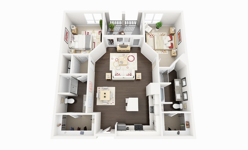 B4 - 2 bedroom floorplan layout with 2 bathrooms and 1207 square feet